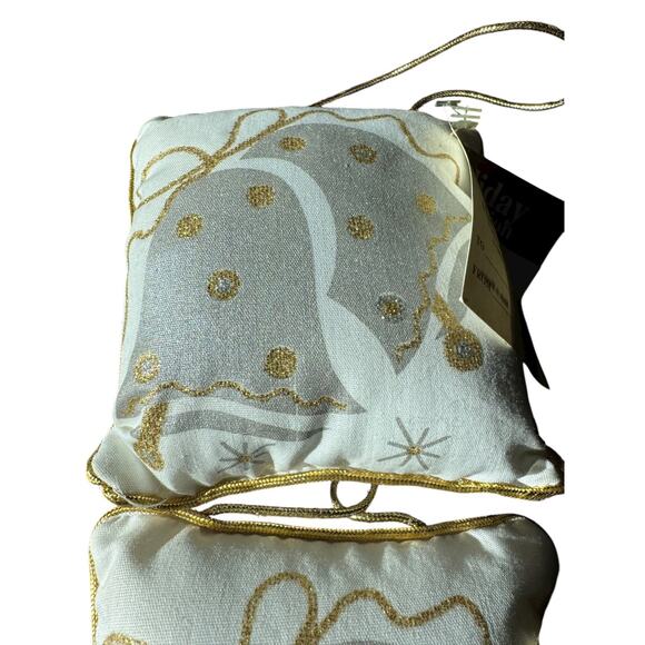 Vintage Holiday Collection Angel Silver Bell Door Hanger Gold Trim Pillow Decor - Picture 3 of 9